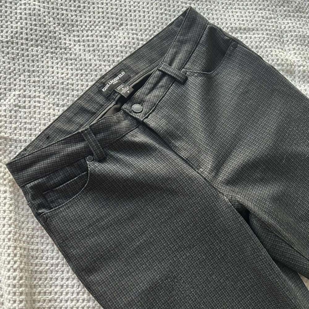 Karl Lagerfeld Paris Charcoal Micro-Check Straight-Leg Pants – US 8